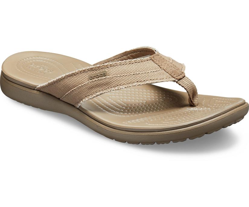 Men Santa Cruz Canvas Flip Khaki / Walnut | Crocs Sandals