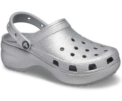 Women Classic Platform Glitter Clog Silver | Crocs Clogs
