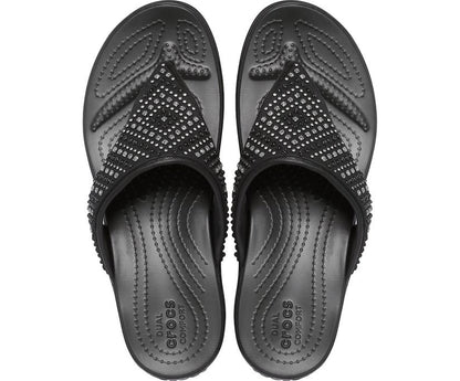 Women Crocs Monterey Shimmer Wedge Flip Black | Crocs Sandals