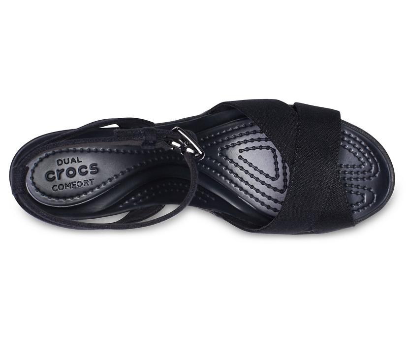 Women Leigh II Cross-Strap Ankle Wedge Black / Black | Crocs Wedges
