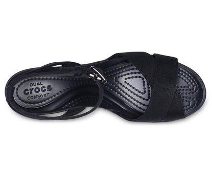 Women Leigh II Cross-Strap Ankle Wedge Black / Black | Crocs Wedges