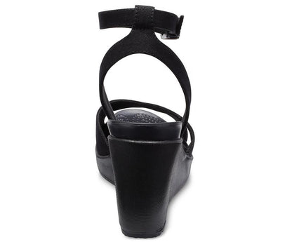 Women Leigh II Cross-Strap Ankle Wedge Black / Black | Crocs Wedges
