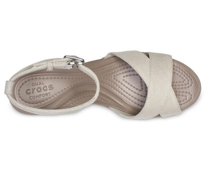 Women Leigh II Cross-Strap Ankle Wedge Oat / Mushroom | Crocs Wedges